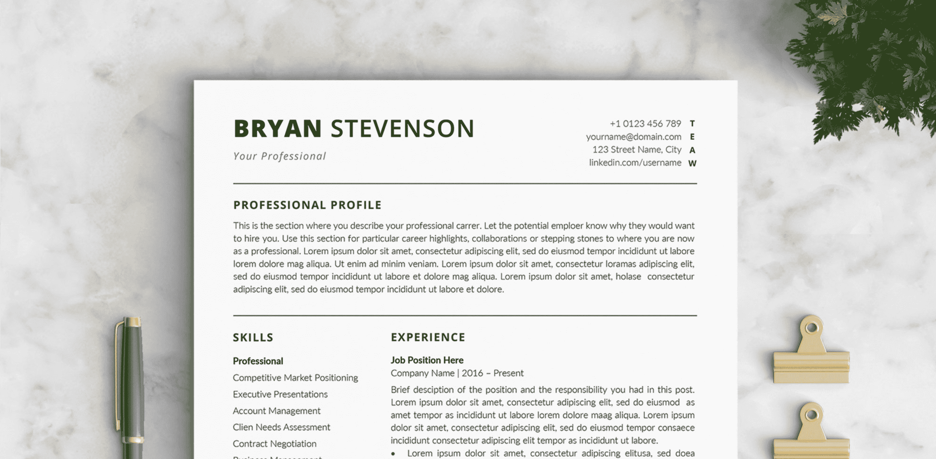 A resume with a pen
